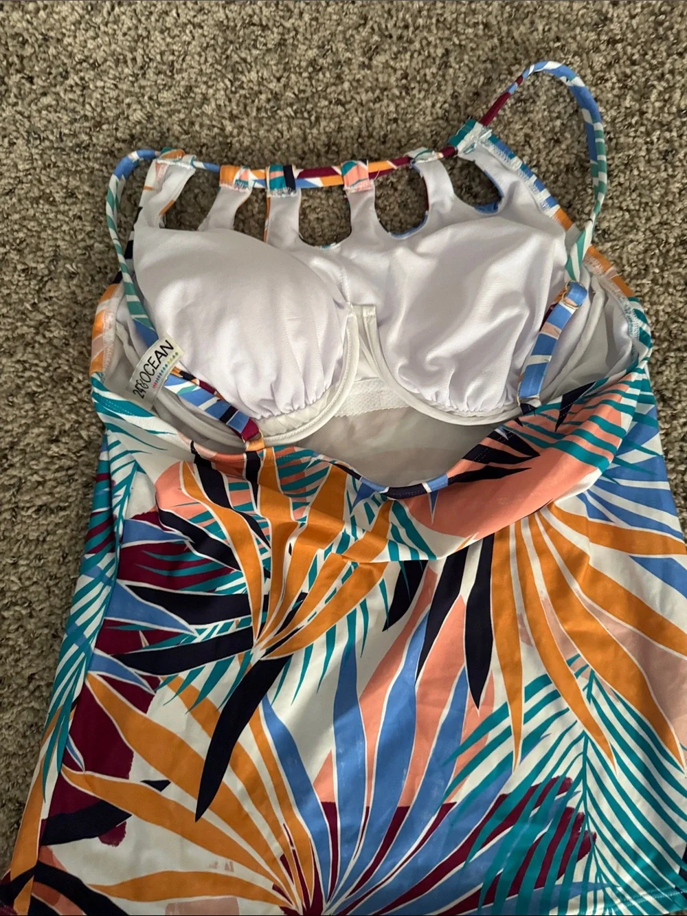 Girls Tropical Print Tankini Swim Set in Teal & Multicolor